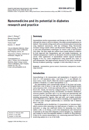 "Nanomedicine and its potential in Diabetes research and practise"